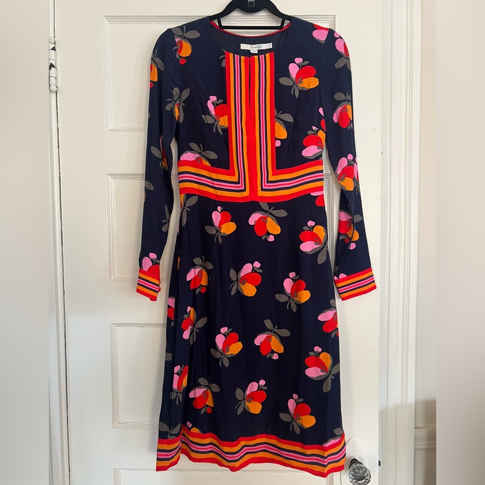 Boden Floral Dress - Navy, Orange, and Pink - Size 2
